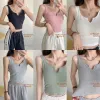 New fashion items for spring and summer: V-neck, wide shoulder strap, solid color, hot girl, little gadget vest, one-piece with cup, beautiful back for women details Picture